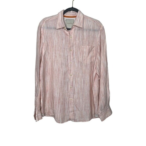 Tommy Bahama Other - Tommy Bahama Men 100% Linen Long Sleeve Shirt Sz L Striped Tropical Pink Light